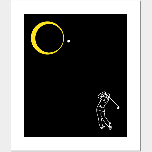 Total Solar Eclipse 2024 Golf Player Golfing Swing Ball Wall Art by Julio Regis